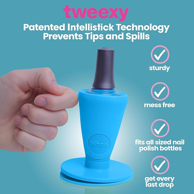 tweexy Hinge Untippable Nail Polish Bottle Holder | Anti-Spill Nail Polish Holder Stand, Tilted, IntelliStick Airlock Suction | Fingernail Painting, Nail Art Tools | Nail Polish Accessories (Beach Glass)