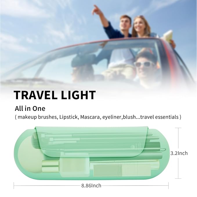 Silicone Makeup Brush Holder Travel Cosmetic Bag：Soft Portable Cosmetic Face Brushes Holder with Upgrade Anti-Fall Out Magnetic Closure, Large Travel Makeup Brush Case - Green