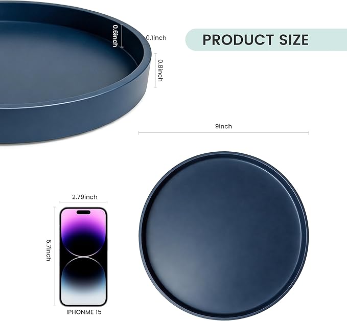 1 Pack 9" Bathroom and Vanity Tray, ABS Bathroom Counter Organizer， Coffee Table Decor for Perfume, Candles, Keys &More. Kitchen Countertop Organizer, Decorative Tray Soap Holder, Blue