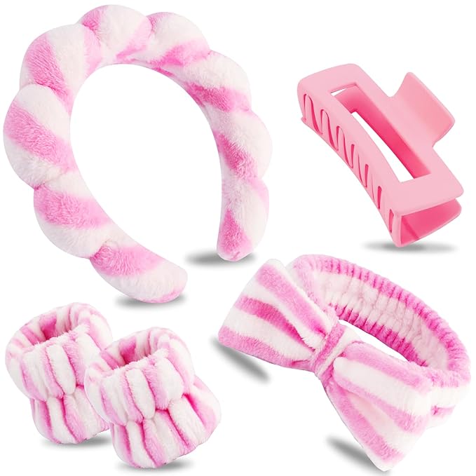 Canitor Spa Headband Wrist Bands with Hair Clips Skincare Makeup Self Skin Care Washing Face Vanity Accessories Things Teens Teenager Tween Clean Girl Gifts Cute Trendy Stuff