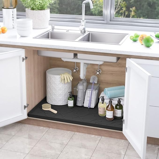 SIKADEER 34" x 19" Under Sink Mat Waterproof, Silicone Mat Kitchen Drawer Shelf and Cabinet Liner, Sink Protector for Kitchen Organizers and Storage, Boot Tray Pet Food Mats