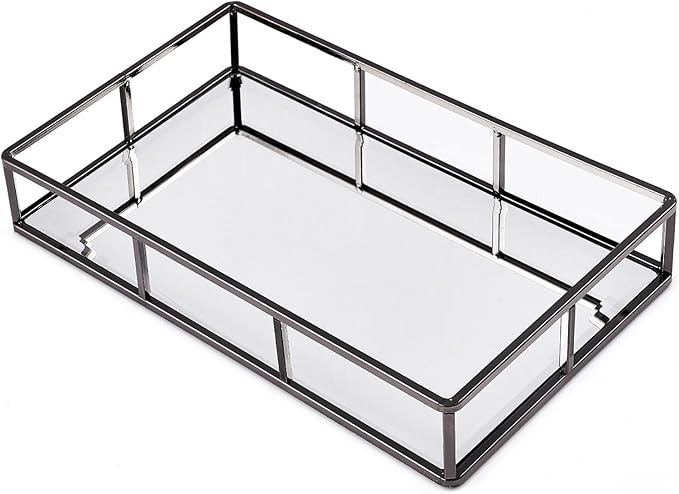 PuTwo Mirror, Smoky Black, Metal, Jewelry, Decorative, Glass, Perfume Organizer, Vanity Trays for Bathroom, Counter, 1272 inch