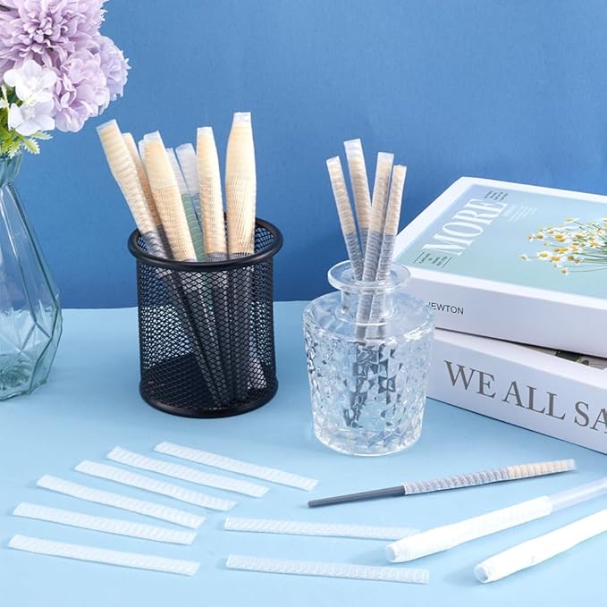 GORGECRAFT 200Pcs Makeup Brush Pen Guard Protector Reusable Net Thread Spool Savers Expandable Mesh Cover Plastic Sewin Thread Netting Machine Embroidery Net for Eyeshadow Brush Sewing, White