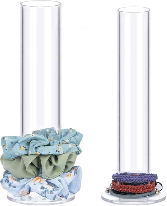 ByKen 2PcS Acrylic Scrunchie Holder Organizer,Hair Ties Holder for Bathroom,Clear Hair Accessories Bowknot Organizer,Room Decor for Girls