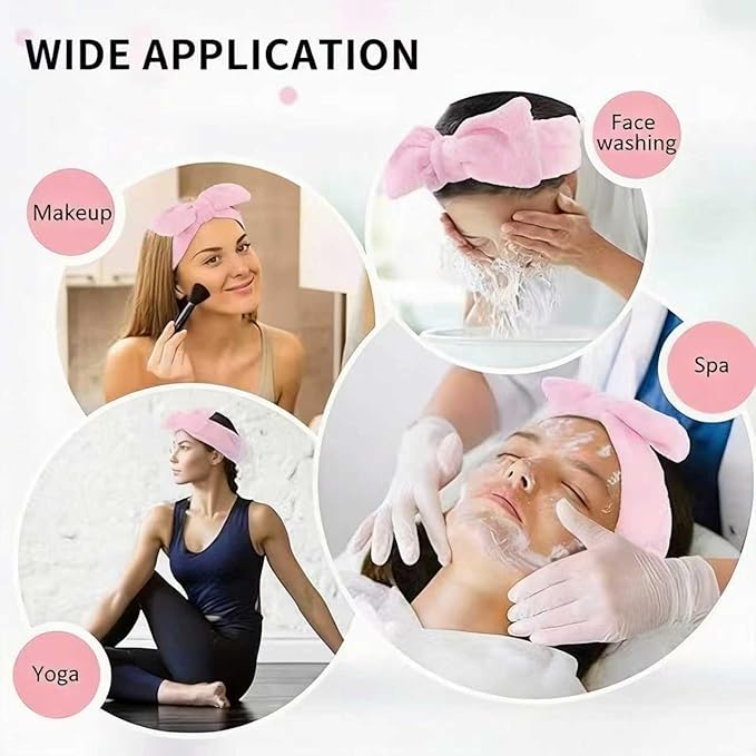 Spa Headband and Wristband Set for Women,Terry Cloth Sponge Headband for Washing Face,Makeup,Facial Mask and Skincare (Pink (4pcs), One Size)