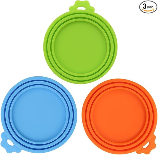 3 Pack Pet Food Can Covers Universal Can Lids Safe/Silicone Dog&Cat Food Can Lid Covers (green+blue+orange)