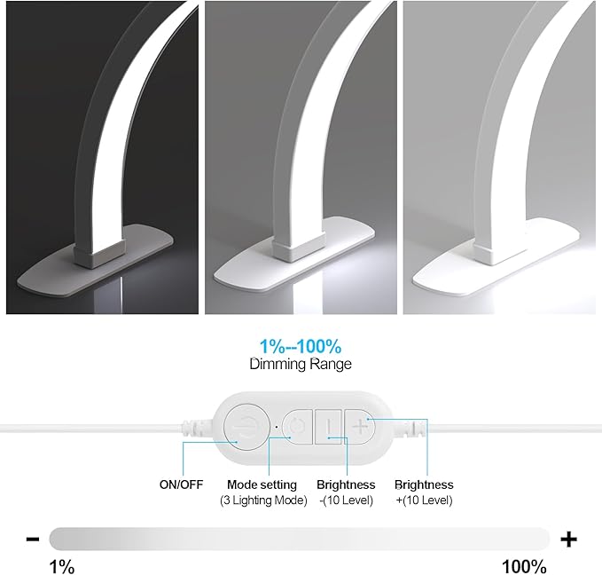 Foldable Large Half Moon LED Light,29" Arch Light for Table Nail Desk with Phone Stand, Upgrade Arch Light for Nail Techs with Wire Controller for Manicure Tattoo Beauty (White, Large)