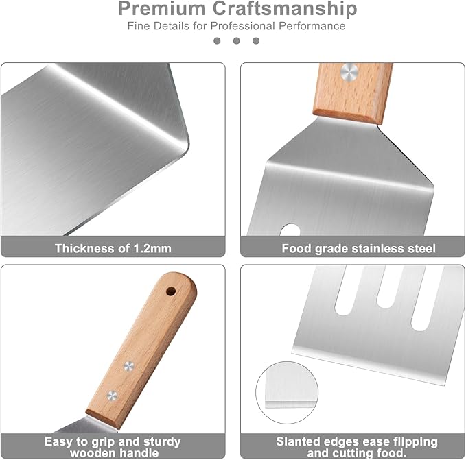 2-Piece Stainless Steel Spatula Set with Serrated Head and Long Mesh, Metal Spatulas for Cast Iron Skillet, Frying Pan, Ideal for Flipping Steak, Pancake, Burger, Eggs, BBQ & Desserts