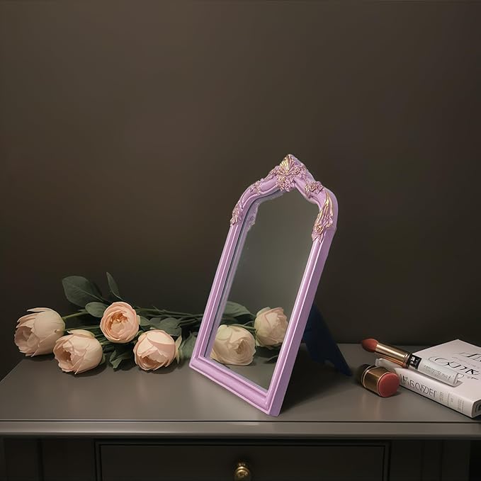 Pink Flower Bow Mirror - 13x10 Inch Perfect Elegant Decorative Accent, Wall-Mounted Tabletop Makeup Mirror for Nursery Baby Room Bedroom Decor