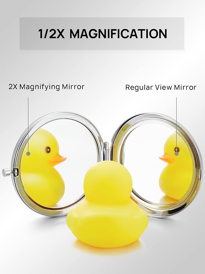 Compact Mirror for Purse, Double-Sided 1X/2X Magnifying Metal Pocket Makeup Mirrors(Round, Silver)