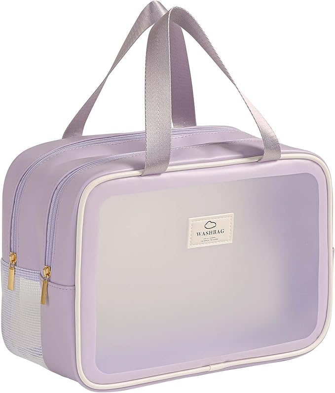 Large Travel Toiletry Bag with Dry Wet Separation– Waterproof Wash Bag for Women, Clear & Matte shower bag for Gym, Overnight, Swimming, and Business Trips