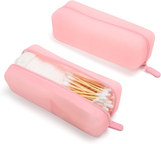Cotton Pad Swab Travel Case – 2-in-1 Portable Waterproof Qtips Dispenser for Cotton Square Pad & Qtip, Floss, Bobbi Pin, Nail Kit, Hair Accessories Organizer TSA Compliance – VISFRESH (Pink)