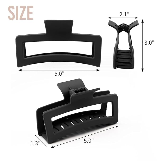 5 Inche Extra Large Claw Clips for Thick and Long Hair, 4 Pack Xl Jumbo Oversized Matte Non-slip Rectangle Hair Clips for Women, Big Strong Hold Jaw MultiColor2