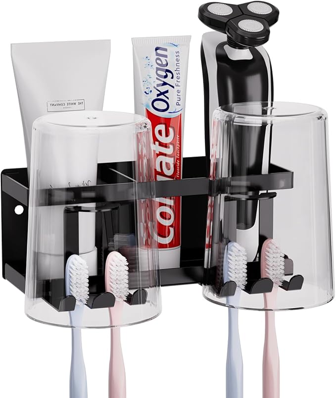 Toothbrush Holders for Bathroom, Toothbrush Holder Wall Mounted Large Capacity Tray, Self Adhesive Tooth Brushing Holder & Bathroom Accessories
