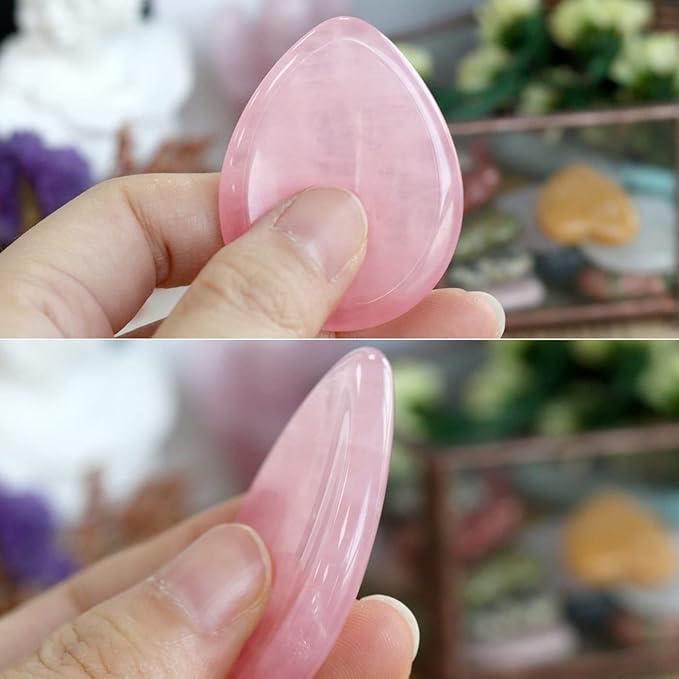 2PCS Thumb Worry Stone Rose Quartz Amethyst Healing Crystals Sets Hand Carved Stones Gemstone Pocket Natural Stone Meditation Reiki Water Drop Shaped Palm Stone for Anxiety Therapy