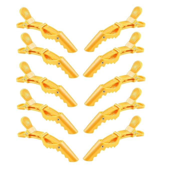 10pcs/set Multicolor Croc Clips Transparent Plastic Hairdresser Clip Hair Styling Sectioning Barrettes Professional Non Slip Alligator Clip Salon DIY Accessories Hairpins (10pcs-Yellow)
