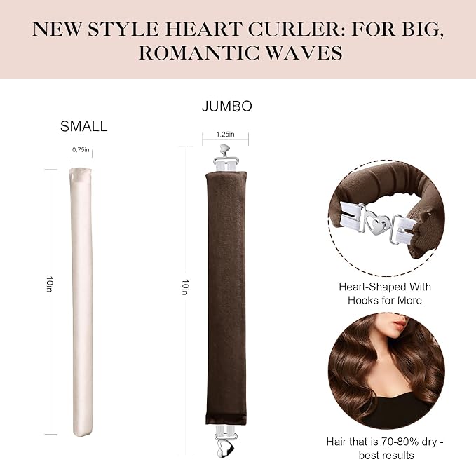 Heatless Curls Overnight Set for Natural Hair, Comfortable Easy-Lock Rollers, Heat-Free Hair Curlers for Long Textured Hair, 8PCS Brown