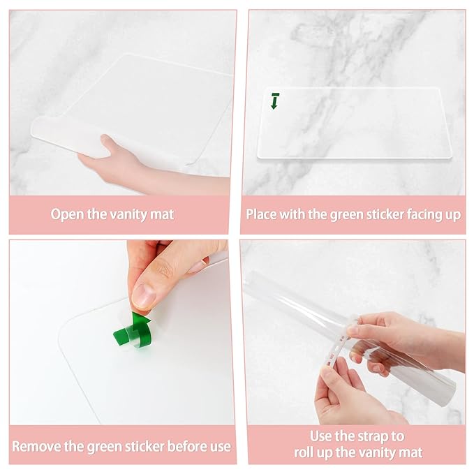 Silicone Makeup Mat for Vanity, 15.4" x 11.6" Heat Resistant Clear Desk Mat, Easy to Clean Water Vanity Protector Mat, Portable Makeup Accessories for Use While Traveling (Clear)
