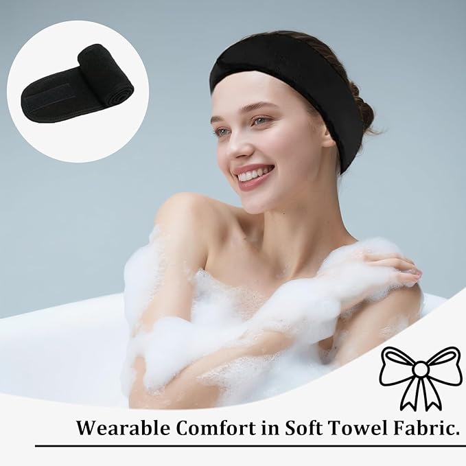 4 Pack Adjustable Makeup Headbands – Non-Slip Spa & Facial Hair Wrap, Washable Headband for Shower, Yoga, Gym, Salon & Home Use (Fits All), HZFD-BE
