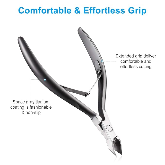 Cuticle Trimmer 3/4 Jaw Extremely Sharp Cuticle Nippers Scissors Stainless Steel Clippers Cutter Remover Pedicure Manicure Nail Tool, opove X7, Space Gray