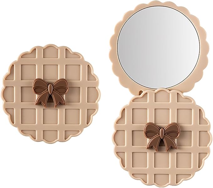 IEOSNGN Small Makeup Mirror,Round Mirrors for Women Girls,Perfect for Purse, Handbag, Touch-Ups, Everyday Use & Travel Essentials (Beige)