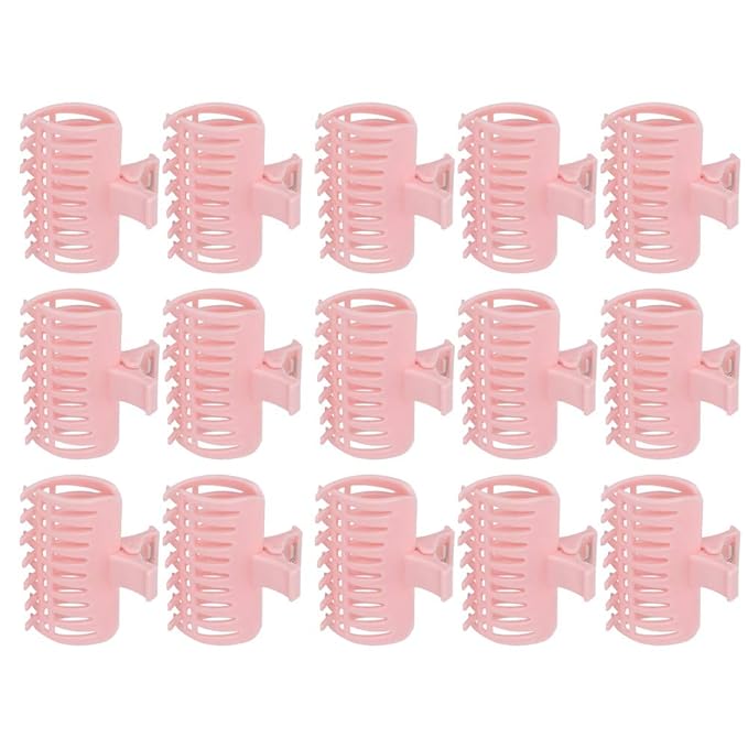 Haosie 15PCS Hot Roller Clips, Curler Claw Clips for Girls Women, Hair Section Fixing Clamps, Holding Hairdressing Tool for Long and Medium Hair (Pink)
