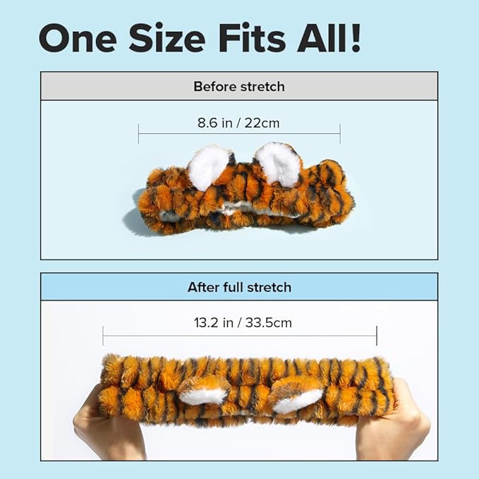 I DEW CARE Face Wash Headband - Tiger | Adorable Design, Perfect for Washing & Cleansing, Makeup and Spa, Bath, Skincare, Quick Dry, Soft & Fuzzy, Non Slip, Reusable, Teen Girls Stuff