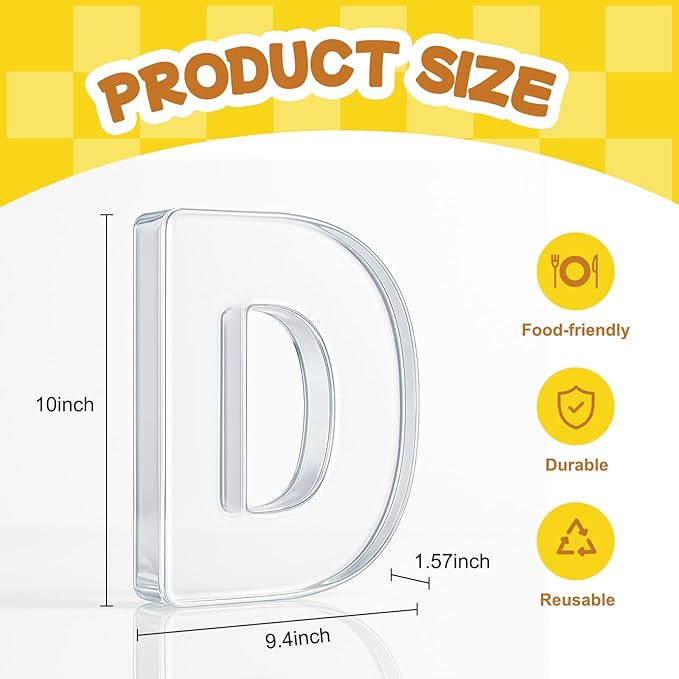 10" Acrylic Charcuterie Letters Fillable Tray, Reusable Alphabet Number Shaped Serving Plates for Charcuterie Board, Display Fruit, Candy, Cake, Party Decor, Birthday, Anniversary（D）