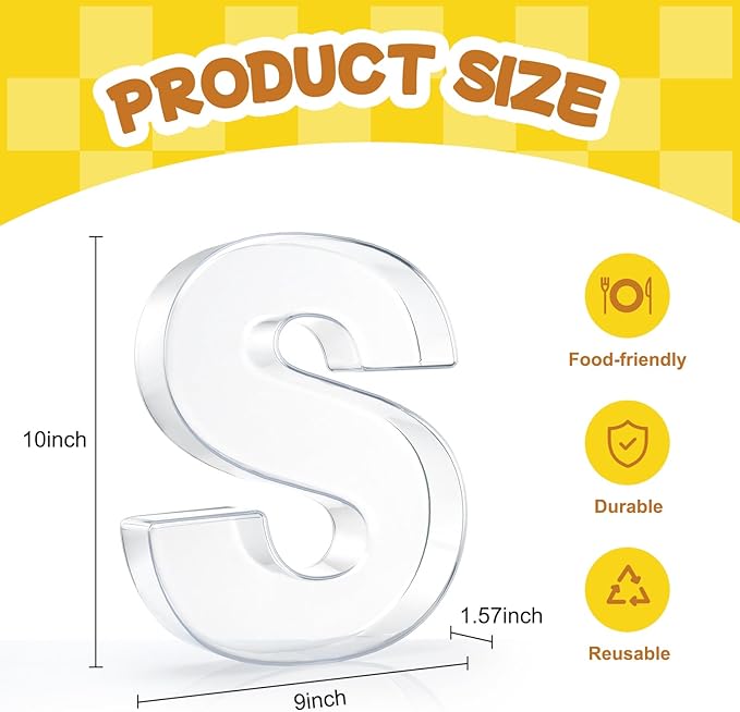 10" Acrylic Charcuterie Letters Fillable Tray, Reusable Alphabet Number Shaped Serving Plates for Charcuterie Board, Display Fruit, Candy, Cake, Party Decor, Birthday, Anniversary（S）