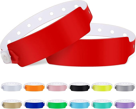 100pcs Colored Vinyl Wristbands, Waterproof & Security Wristbands for Events, Pool Parties & Outdoor Sports (Red)