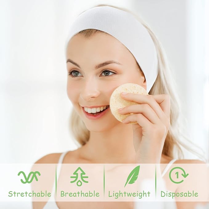 300 Pcs Disposable Spa Facial Headbands Stretch Non Woven Spa Headbands Elastic Skincare Head Wraps Soft Skin Care Hair Band with Convenient Closure for Women Makeup Salon Supplies(White)