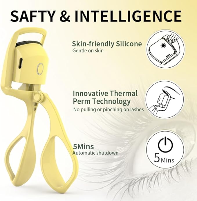 Heated Eyelash Curler, Fast 5s Heat up, 24 Hours Long Lasting, Rechargeable Electric Lash Curler, Temperature Control, Safe Anti-Burn Eye Lash Curler, Quick Natural Curling Lashes