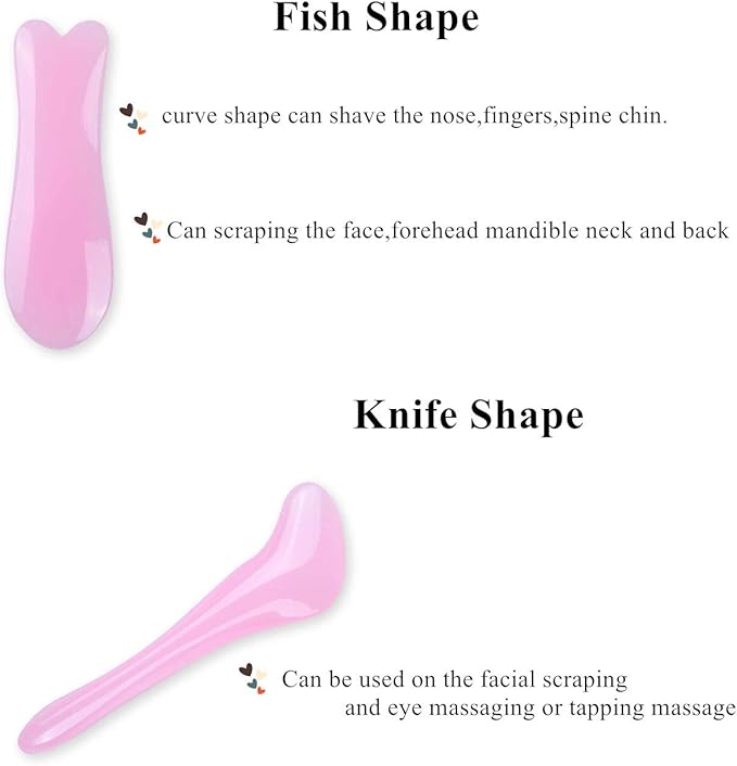 YUYONGTANG 7 Pieces Gua Sha Scraping Massage Tool,Natural Resin GuaSha Tool Massage Tools Set for Face Back and Neck Release,Reduce Muscle Pain,with Storage Bag (Pink)