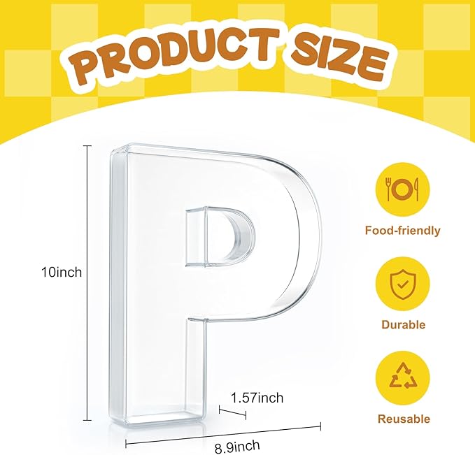10" Acrylic Charcuterie Letters Fillable Tray, Reusable Alphabet Number Shaped Serving Plates for Charcuterie Board, Display Fruit, Candy, Cake, Party Decor, Birthday, Anniversary（P）