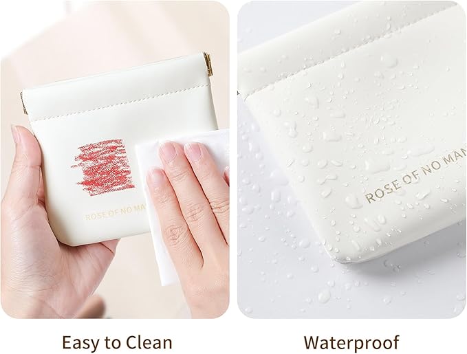 2 Pack Small Makeup Bag for Women, New Organosilicon Super Fiber Leather Mini Cosmetic Bag for Travel, Coin Purse Organizer Storage Pouch (Cream-Printed with Phrase)