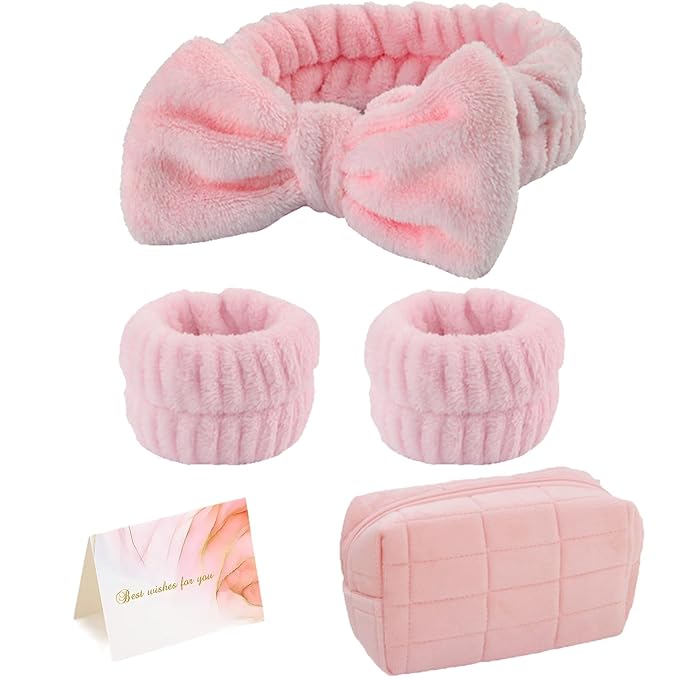 musejoy Skincare Face Wash Spa Headband and Wristband Set Quilted Makeup Bag Blank Cards Gifts for Women and Teen Girl Gifts Trendy Stuff spa headband and wristband set