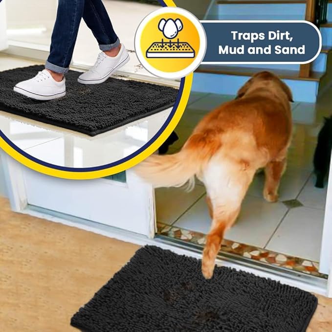 Muddy Mat® | Super Absorbent Door Mat Indoor, Microfiber Quick Dry Chenille Entryway Rug, Non-Slip Front Door Mat, Indoor Mats for Entryway, Machine Washable Pet Rug, Charcoal 24"x36"