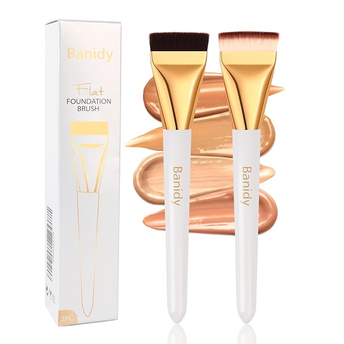 2pcs Flat Foundation Brush for Liquid Makeup,Ultra Thin Liquid Premium Makeup Face for Blending, Cream, Face Flat Makeup Tool