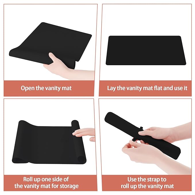 Silicone Makeup Mat for Vanity, 15.7" x 11.8" Heat Resistant Vanity Mat, Easy to Clean & Waterproof, Portable Makeup Accessories for Use While Traveling (Black)