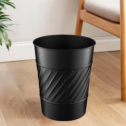 Monarch Abode Metal Bathroom Trash Can – Waste Basket for Bedroom, Office Desk, & Dorm, Handcrafted Wave Embossed, Durable Decorative Black Small Trash Can Bathroom Garbage Bin Wastebasket