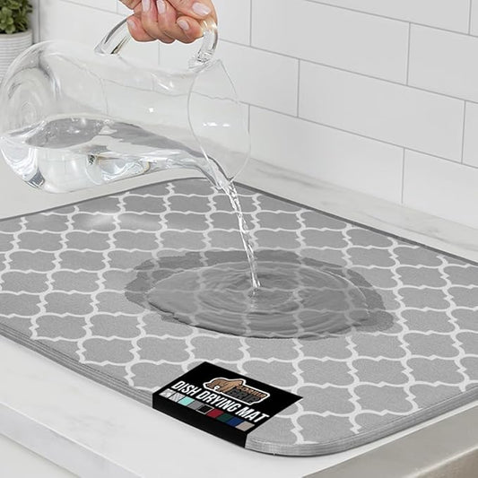 GORILLA GRIP Ultra Water Absorbent Microfiber Dish Drying Mat, Quick Dry Thick Mesh, Slip Resistant Pad for Sink Dishes or Under Rack, Kitchen Counter Accessories, 16x18, Machine Wash Mats, Quatrefoil