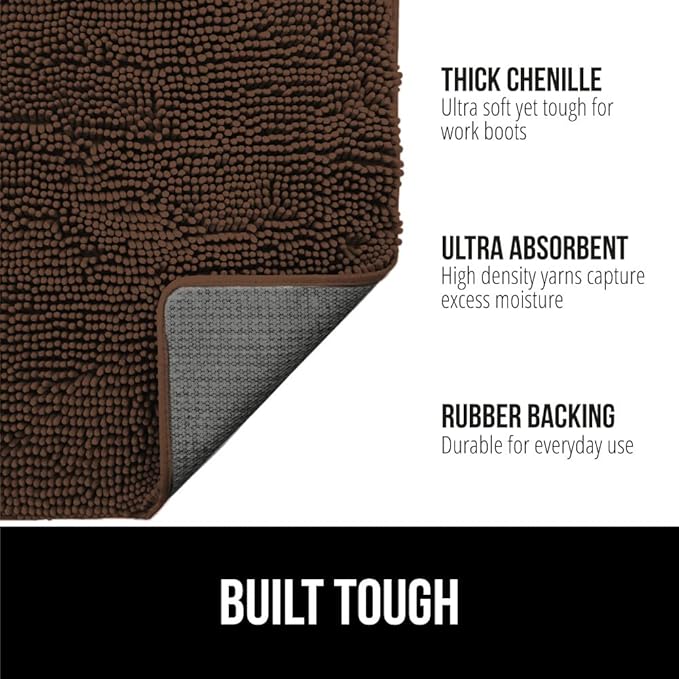 GORILLA GRIP SoakSTOPPER Dog Door Mat, Machine Washable Rug Absorbent Doormat Captures Moisture Mud Dirt, Quick Dry Soft Chenille Entryway Rugs Indoor Entrance Mats for Dog Paws, 24x17 Brown