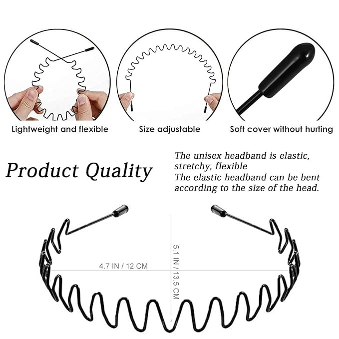 3pcs Metal Headband Set for All Hair Types – Wave Zig Zag & Wide Smooth Hhair Bands For Yoga Washing Face Driving Sport Work & Daily Use Perfect Styling Gift for Men Women Boys Girls