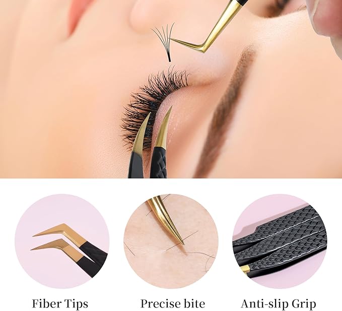 ANNAFRIS Lash Tweezers for Eyelash Extensions,Precision Fiber Tip for Volume Eyelash Extensions,Lash Extension Tweezers for Easy Application and Removal-A07