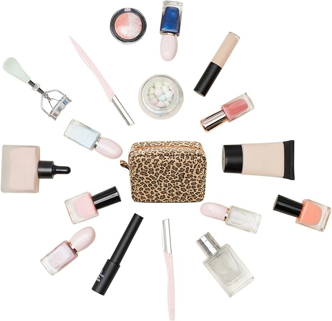 Leopard Cosmetic Bags 4 liters Big Cheetah Print Makeup Bag Lightweight Canvas Travel Toiletry Purses Accessories Organizer Pouch Gifts for Women