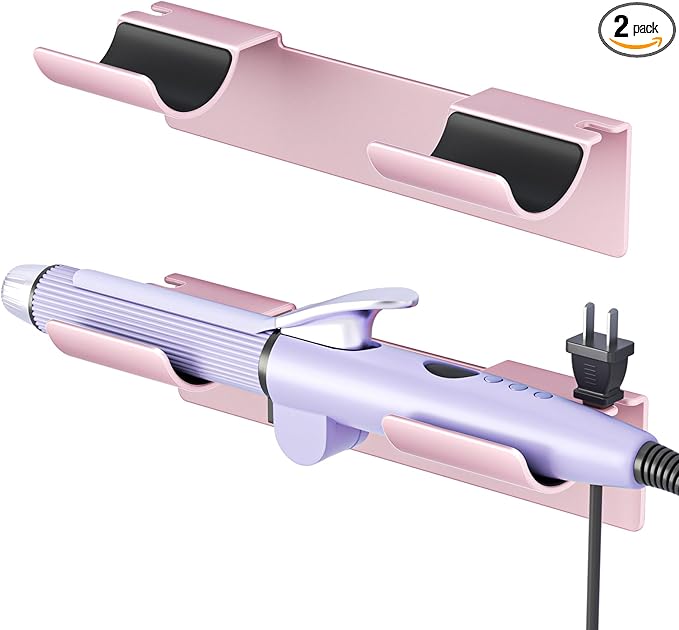 2 PCS Wall Mount Curling Iron Holder and Hair Tool Organizer with Adhesive, Multifunctional Hot Flat Iron and Hair Straightener Holder Storage Stand for Vanity, Cabinet and Wall, Rose Gold