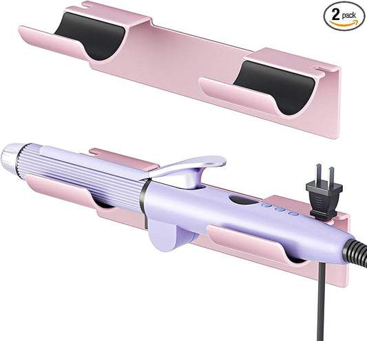 2 PCS Wall Mount Curling Iron Holder and Hair Tool Organizer with Adhesive, Multifunctional Hot Flat Iron and Hair Straightener Holder Storage Stand for Vanity, Cabinet and Wall, Rose Gold