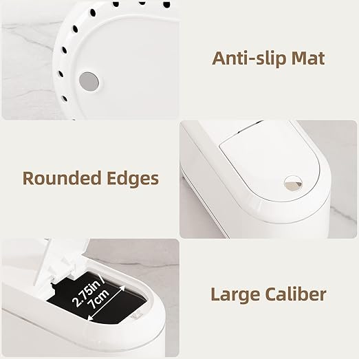 Mini Trash Can for Desk with 5 Rolls of Trash Bags, Small Press-Top Countertop Garbage Bin, Removable Waste Basket for Bedroom, Vanity, Coffee Table, Kitchen (White Half-Lid)