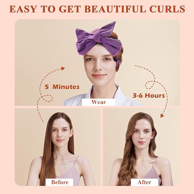 weiwei No Heat Curlers, Overnight Curls No Heat Curling Headband Soft Hair Curler Rollers to Sleep In, 70 Inches Non Heat Hair Wrap Curling Rod Ribbon for Women Long Wave Hair, 9 PCS Gift Set (Purple)