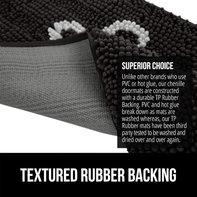 GORILLA GRIP SoakSTOPPER Dog Door Mat, 48x30 Machine Washable Rug Absorbent Doormat Captures Moisture Mud Dirt, Quick Dry Soft Chenille Entryway Rugs Indoor Entrance Mats for Dog Paws, Black White
